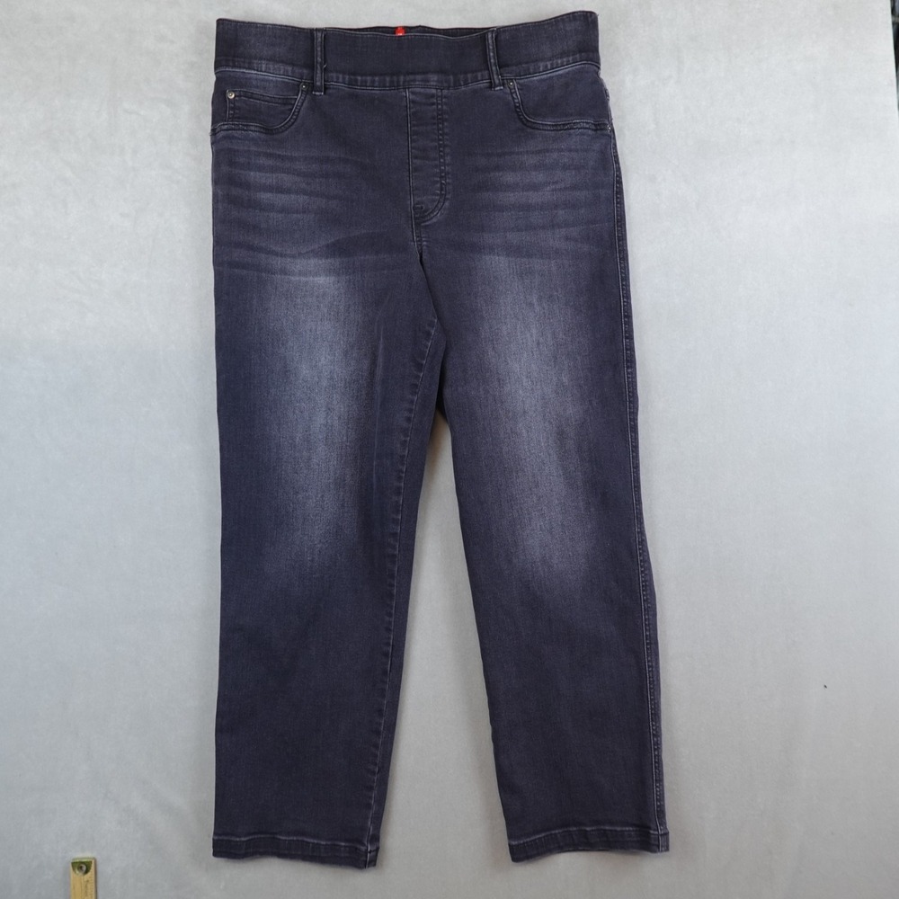 SPANX Jeans Womens Straight Leg Pull On Black Size 1X Plus Stretch Faded Ankle